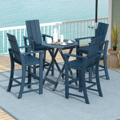 30 Inches Counter Height Bar Stool Outdoor HDPE Tall Adirondack Chair with Armrests and Footrest
