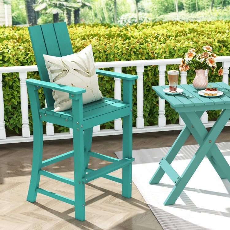 30 Inches Counter Height Bar Stool Outdoor HDPE Tall Adirondack Chair with Armrests and Footrest