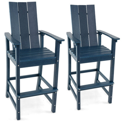 30 Inches Counter Height Bar Stool Outdoor HDPE Tall Adirondack Chair with Armrests and Footrest