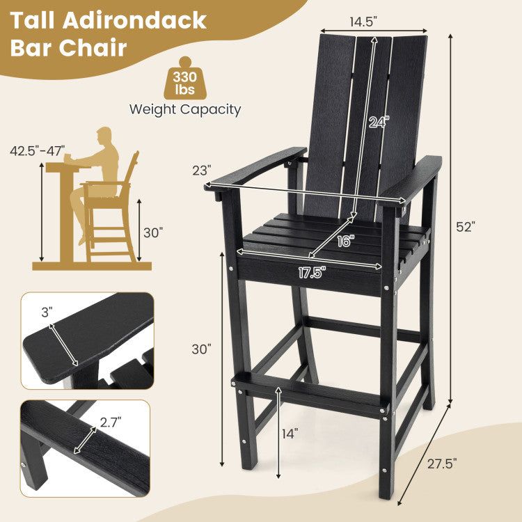 30 Inches Counter Height Bar Stool Outdoor HDPE Tall Adirondack Chair with Armrests and Footrest