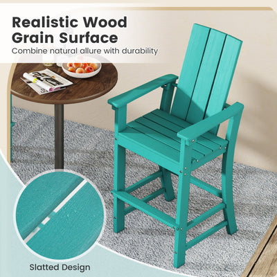 30 Inches Counter Height Bar Stool Outdoor HDPE Tall Adirondack Chair with Armrests and Footrest
