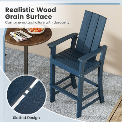 30 Inches Counter Height Bar Stool Outdoor HDPE Tall Adirondack Chair with Armrests and Footrest