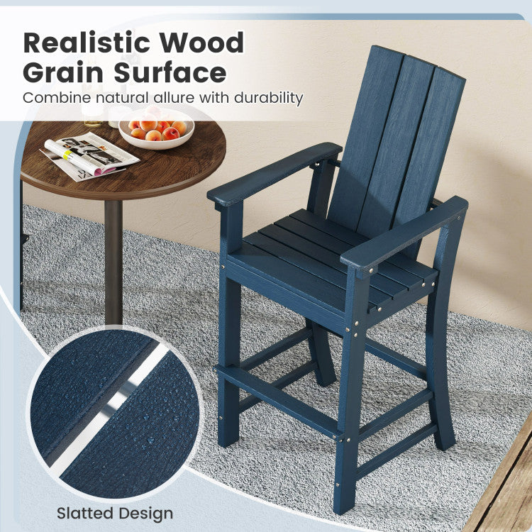 30 Inches Counter Height Bar Stool Outdoor HDPE Tall Adirondack Chair with Armrests and Footrest