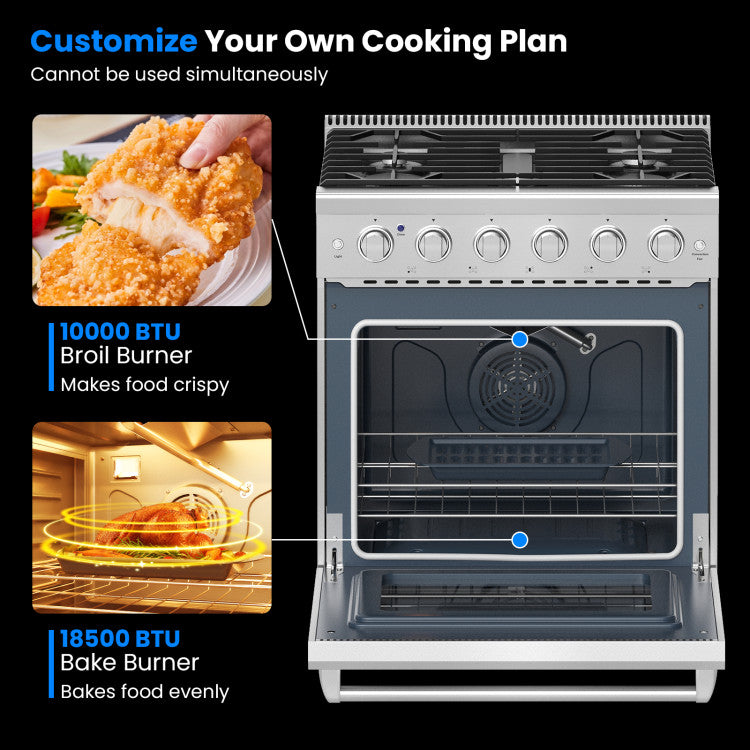 30 Inches Freestanding Gas Range 120V 4.55 cu.ft Natural Range Oven with 5 Professional Burners and Storage Drawer