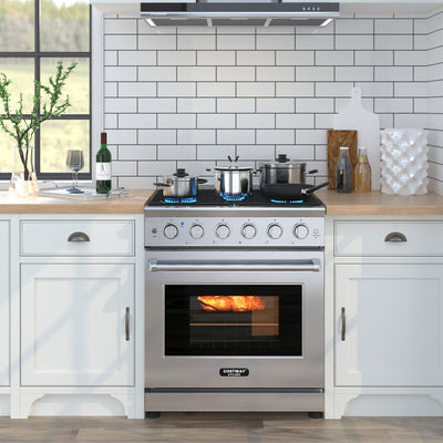 30 Inches Freestanding Gas Range 120V 4.55 cu.ft Natural Range Oven with 5 Professional Burners and Storage Drawer