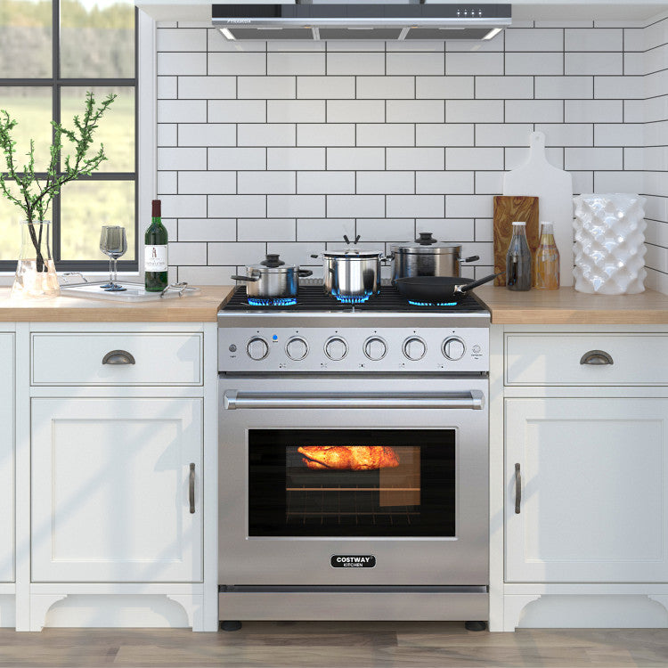 30 Inches Freestanding Gas Range 120V 4.55 cu.ft Natural Range Oven with 5 Professional Burners and Storage Drawer