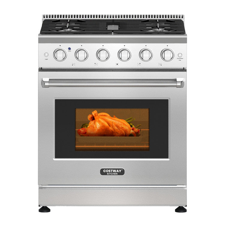 30 Inches Freestanding Gas Range 120V 4.55 cu.ft Natural Range Oven with 5 Professional Burners and Storage Drawer