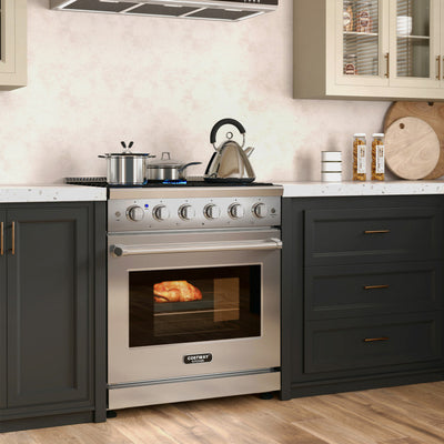 30 Inches Freestanding Gas Range 120V 4.55 cu.ft Natural Range Oven with 5 Professional Burners and Storage Drawer