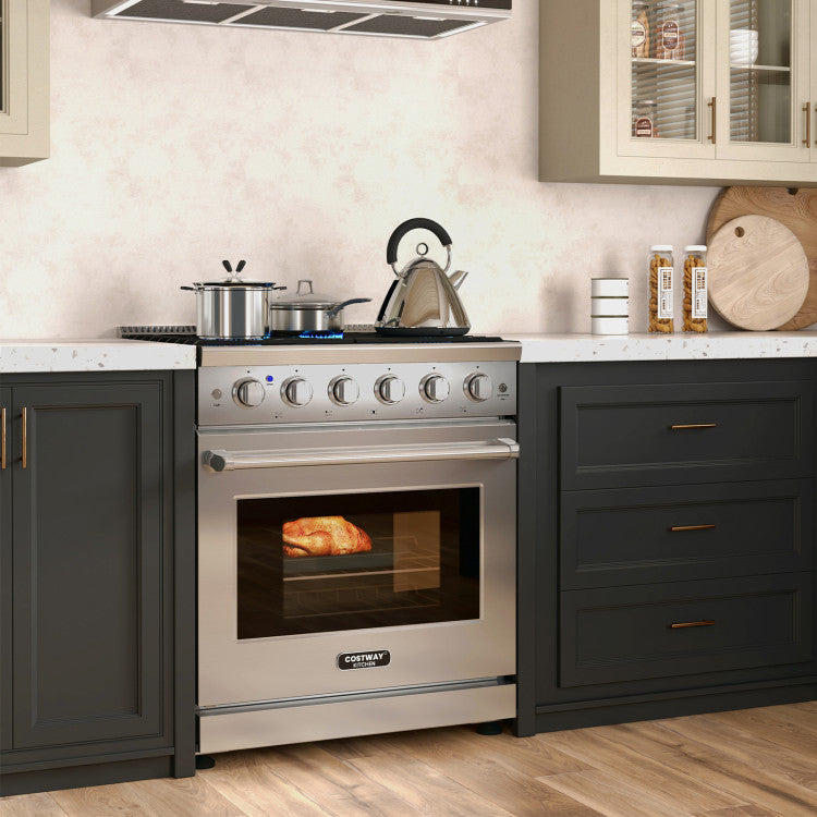 30 Inches Freestanding Gas Range 120V 4.55 cu.ft Natural Range Oven with 5 Professional Burners and Storage Drawer