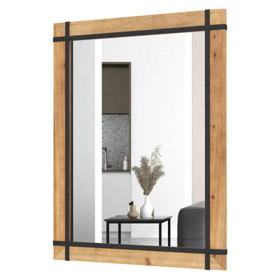 30 x 40 Inch Wall Mounted Mirror with Fir Wood Frame