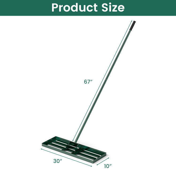 30 x 10 Inch Lawn Leveling Rake with Ergonomic Handle
