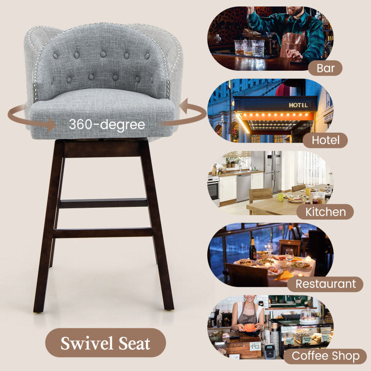 31 Inch Swivel Bar Stools Set of 2 Counter Height Bar Chairs with Adjustable Foot Pads and Sponge Padded Cushion