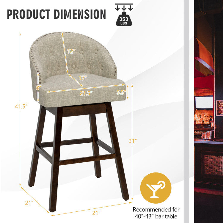 31 Inch Swivel Bar Stools Set of 2 Counter Height Bar Chairs with Adjustable Foot Pads and Sponge Padded Cushion