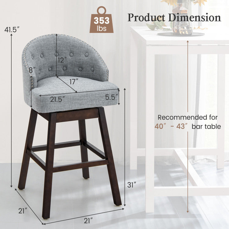 31 Inch Swivel Bar Stools Set of 2 Counter Height Bar Chairs with Adjustable Foot Pads and Sponge Padded Cushion