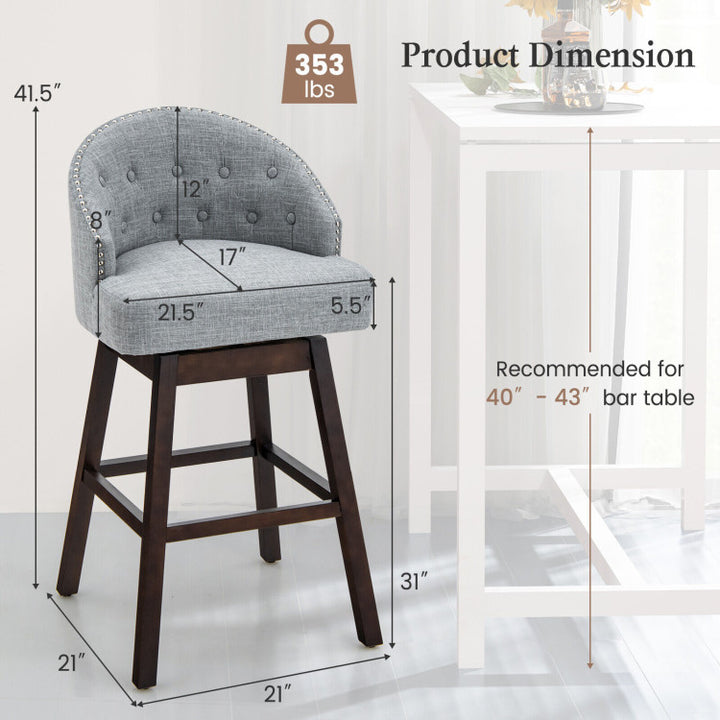 31 Inch Swivel Bar Stools Set of 2 Counter Height Bar Chairs with Adjustable Foot Pads and Sponge Padded Cushion