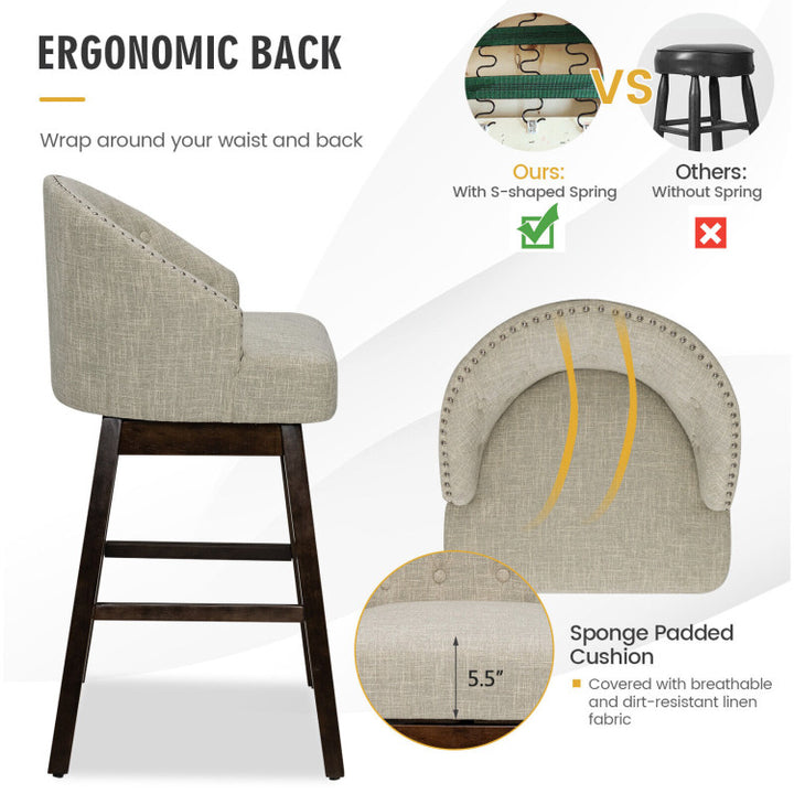 31 Inch Swivel Bar Stools Set of 2 Counter Height Bar Chairs with Adjustable Foot Pads and Sponge Padded Cushion