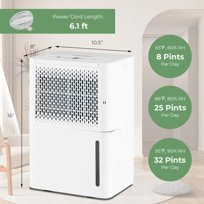 32 Pint 2000 Sq. Ft Dehumidifiers Intelligent Humidity Control Machine with 24HR Timer and 3 Modes