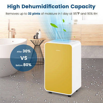 32 Pints Portable Quiet Dehumidifier with 24H Timer and Auto Defrost