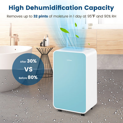32 Pints Portable Quiet Dehumidifier with 24H Timer and Auto Defrost