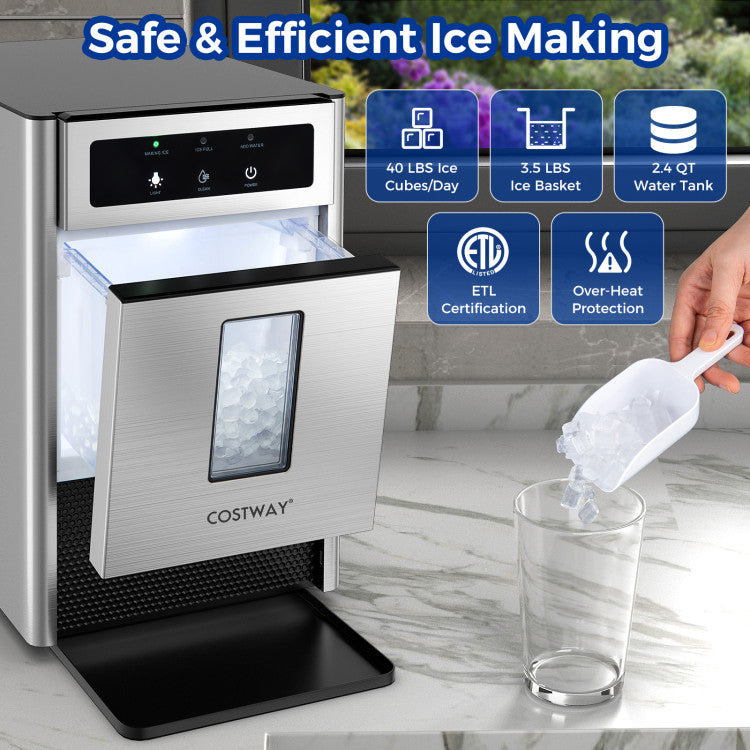 33 LBS/24H Countertop Nugget Ice Maker Machine with Self-Cleaning Function and Smart Control Panel