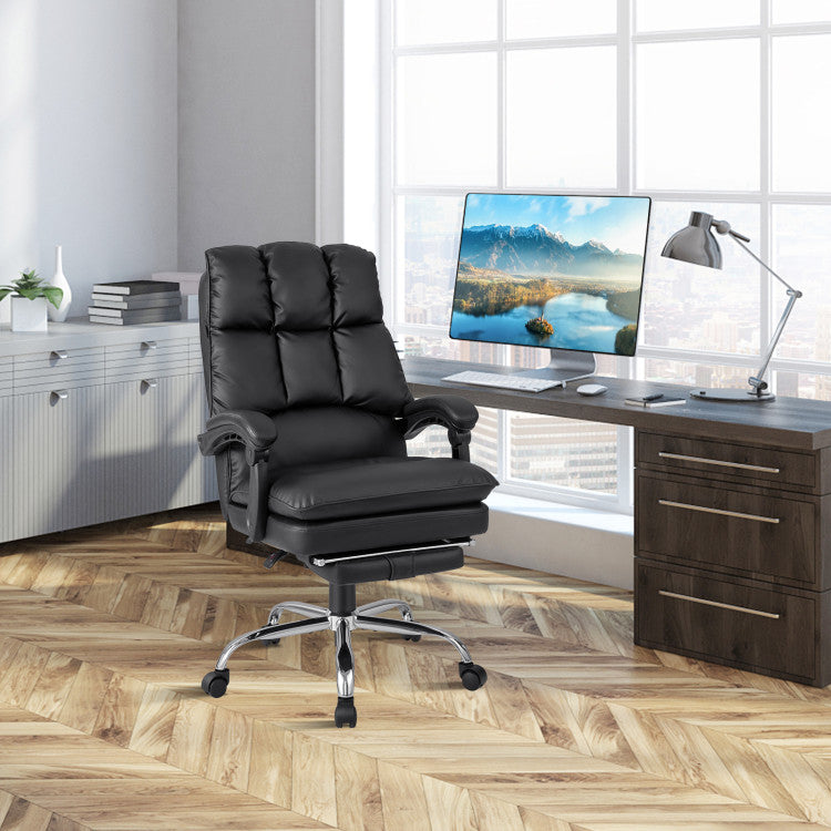 330 lbs Executive Swivel Office Chair Adjustable PU Leather Computer Desk Chair Tilting Reclining Chair with Retractable Footrest and Padded Armrests