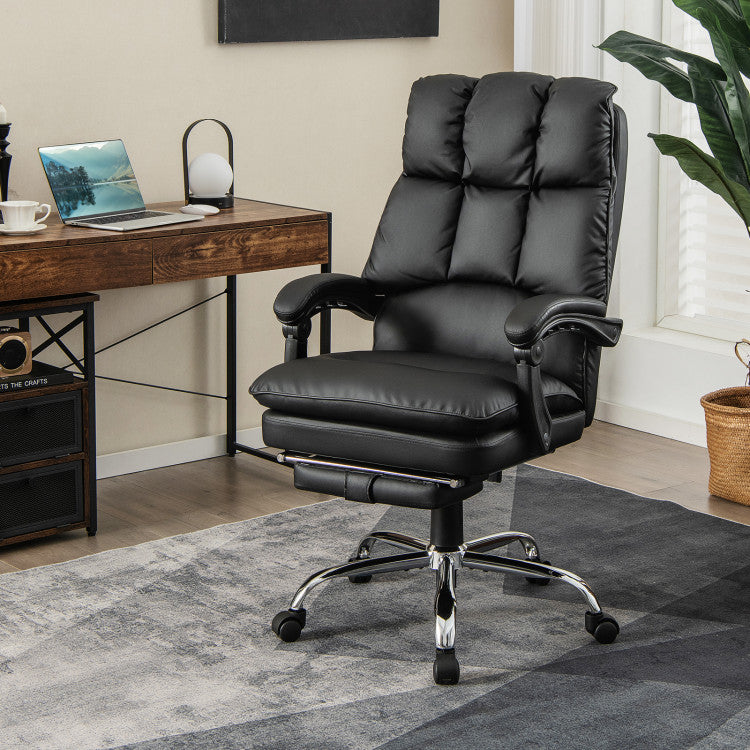 330 lbs Executive Swivel Office Chair Adjustable PU Leather Computer Desk Chair Tilting Reclining Chair with Retractable Footrest and Padded Armrests