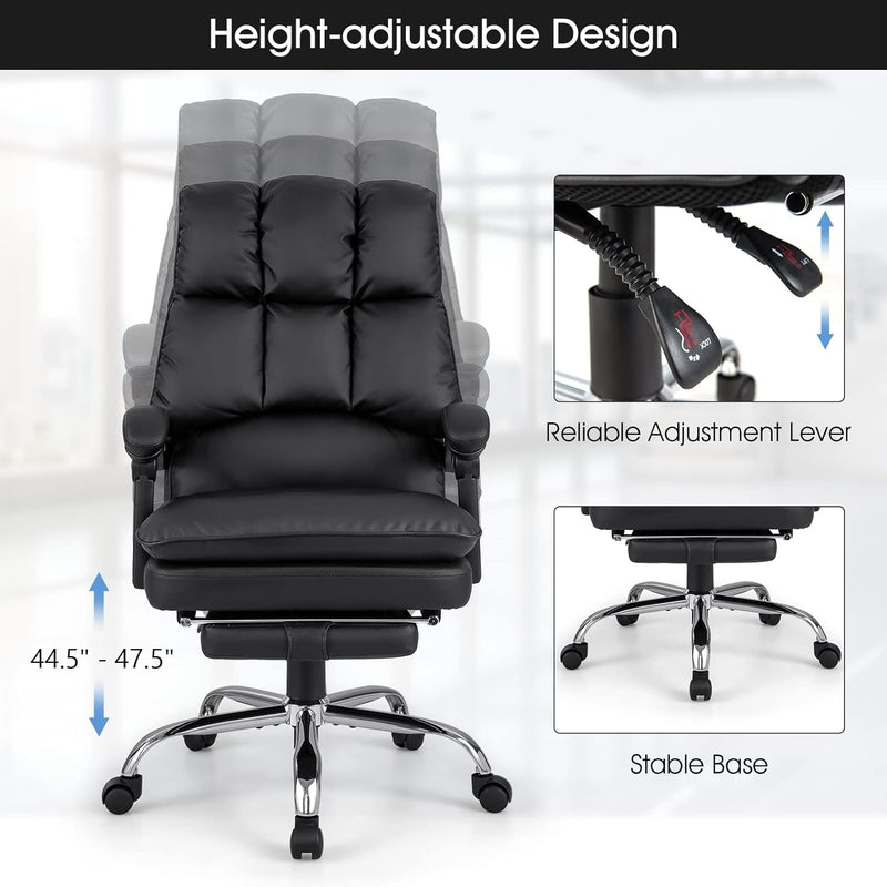 330 lbs Executive Swivel Office Chair Adjustable PU Leather Computer Desk Chair Tilting Reclining Chair with Retractable Footrest and Padded Armrests