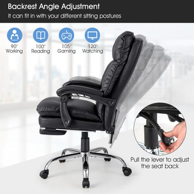 330 lbs Executive Swivel Office Chair Adjustable PU Leather Computer Desk Chair Tilting Reclining Chair with Retractable Footrest and Padded Armrests