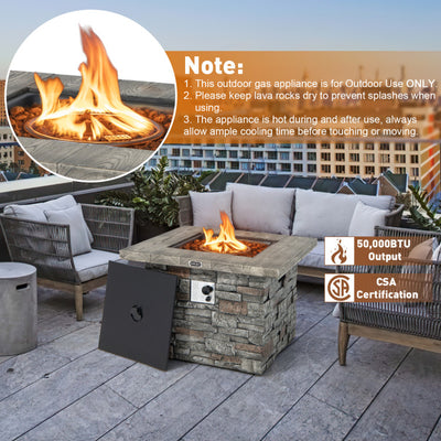 34.5" Propane Gas Fire Pit Table Weatherproof 2-in-1 Outdoor Square Fireplace Stainless Steel Burner with Adjustable Footpads and PVC Cover