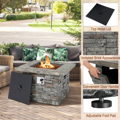 34.5" Propane Gas Fire Pit Table Weatherproof 2-in-1 Outdoor Square Fireplace Stainless Steel Burner with Adjustable Footpads and PVC Cover
