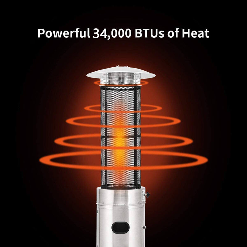 34000 BTU Stainless Steel Standing Round Glass Tube Propane Patio Heaters