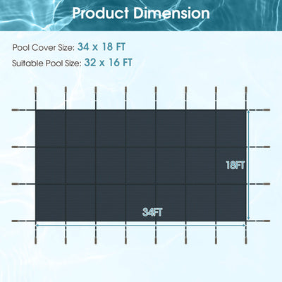 34 x 18 Feet Safety Pool Cover Fits 32 x16 Feet Inground Swimming Pools
