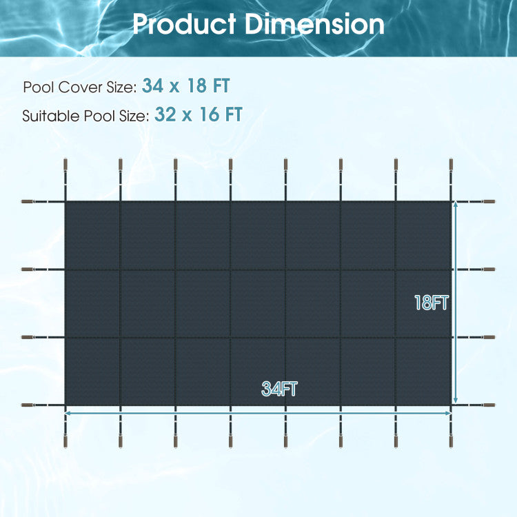 34 x 18 Feet Safety Pool Cover Fits 32 x16 Feet Inground Swimming Pools