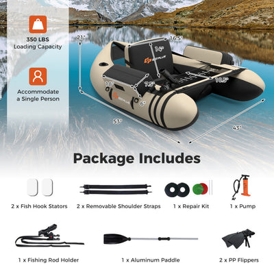 350lbs Inflatable Fishing Float Tube Portable Backpack Belly Boat with Storage Pockets and Fish Ruler