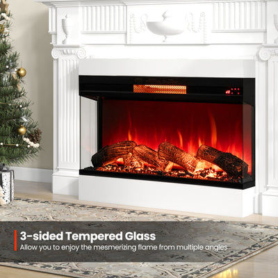 36 Inch 3 Side Glass Electric Fireplace 1500W Fireplace Heater with Remote Control and Overheat Protection