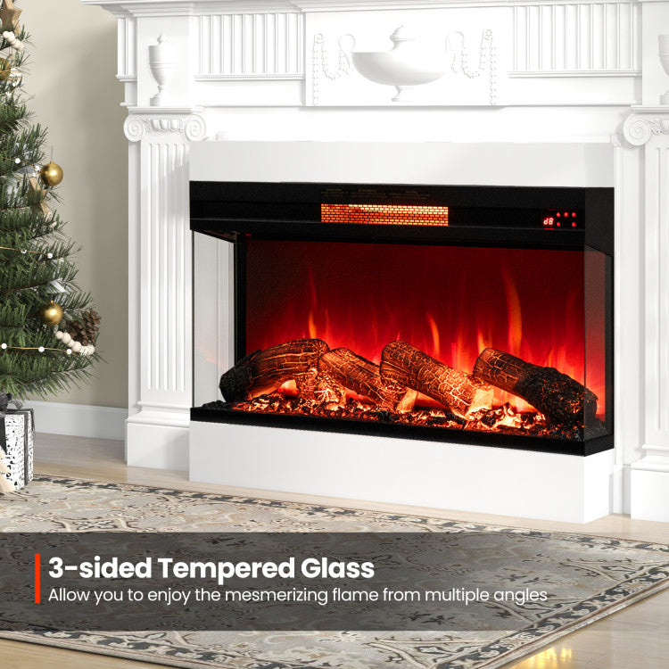 36 Inch 3 Side Glass Electric Fireplace 1500W Fireplace Heater with Remote Control and Overheat Protection