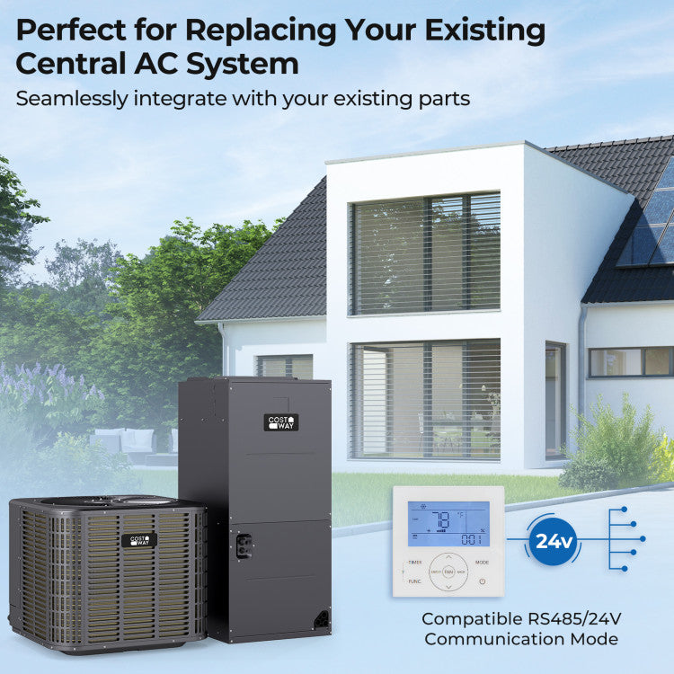 36000 BTU Ducted Central Air Conditioner Heat Pump System 3 Ton 208/230V Inverter Split AC with Multi-Position Air Handler Unit