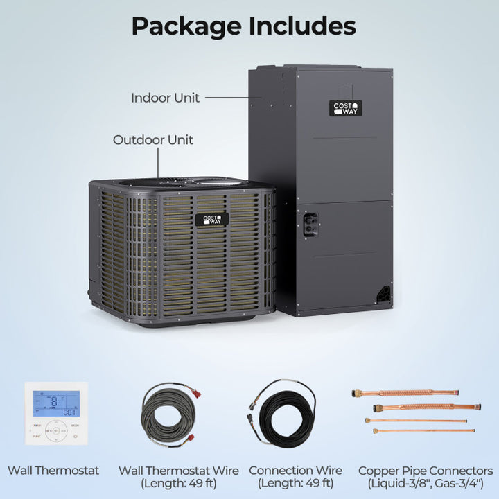 36000 BTU Ducted Central Air Conditioner Heat Pump System 3 Ton 208/230V Inverter Split AC with Multi-Position Air Handler Unit