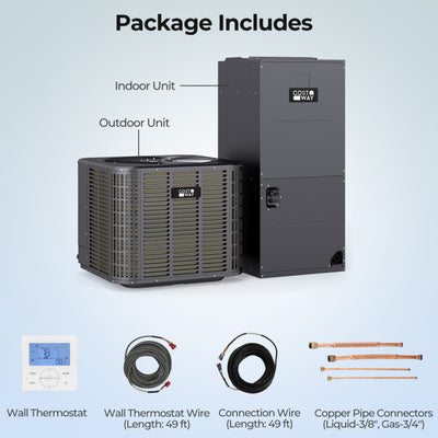 36000 BTU Ducted Central Air Conditioner Heat Pump System 3 Ton 208/230V Inverter Split AC with Multi-Position Air Handler Unit