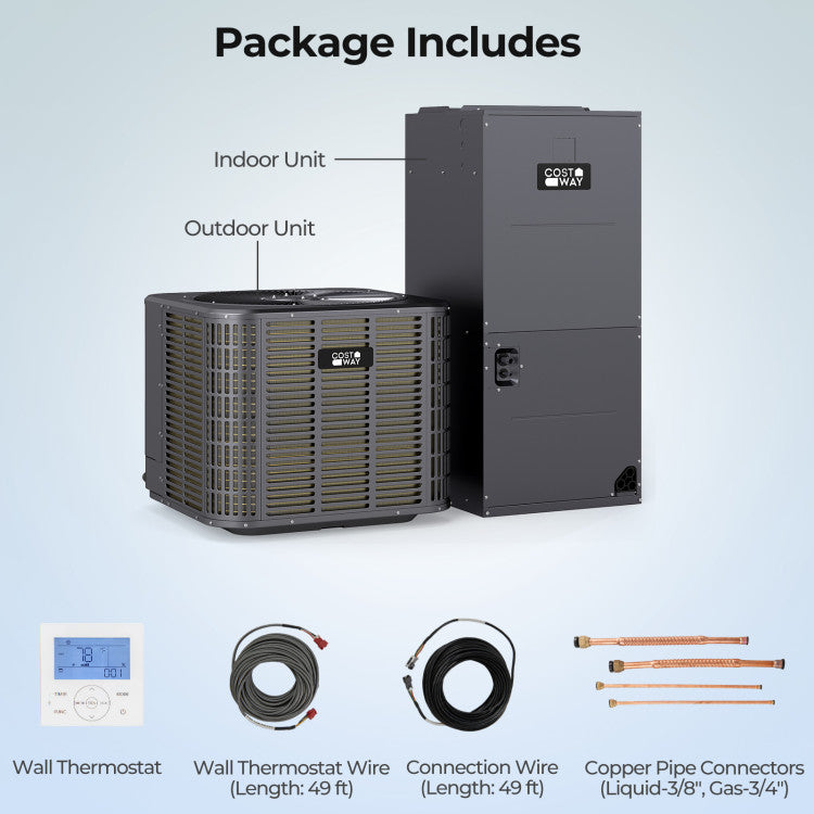 36000 BTU Ducted Central Air Conditioner Heat Pump System 3 Ton 208/230V Inverter Split AC with Multi-Position Air Handler Unit