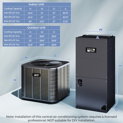 36000 BTU Ducted Central Air Conditioner Heat Pump System 3 Ton 208/230V Inverter Split AC with Multi-Position Air Handler Unit
