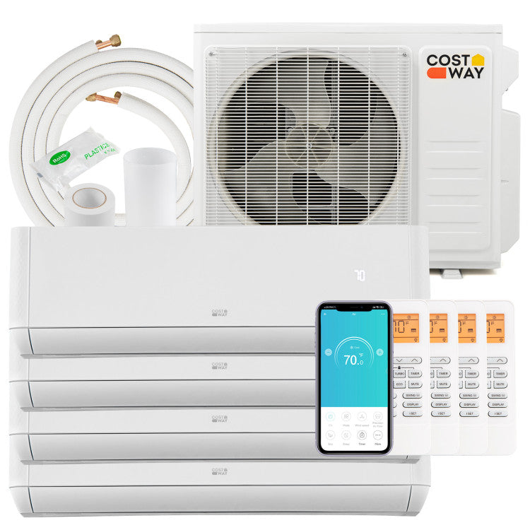 36000 BTU Quad 4 Zone Mini Split Air Conditioner Wifi Enabled 21.5 SEER2 Wall Mount Ductless Inverter AC Unit with Voice Control and Built-in Heater