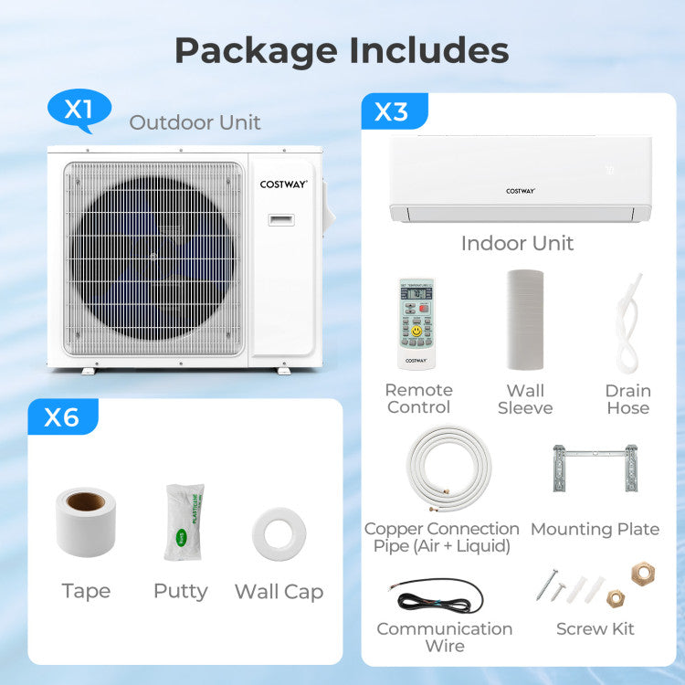 36000 BTU 3 Zone 23 SEER2 Mini Split Air Conditioner Wifi Enabled with Heat Pump