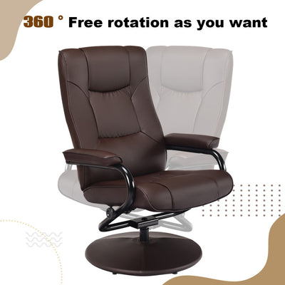 360 Degree Swivel PU Leather Recliner Leisure Lounge Armchair TV Chair with Adjustable Backrest and Footrest