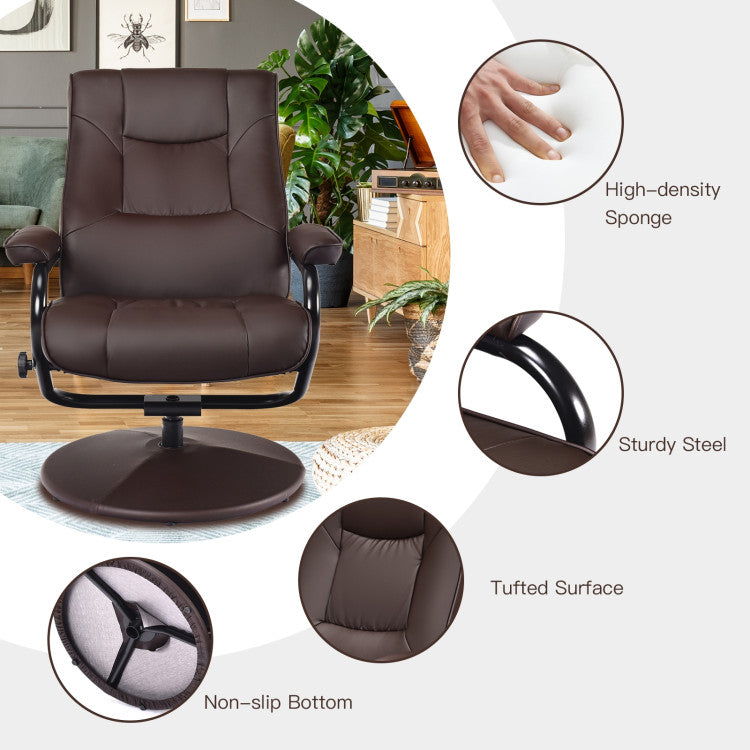 360 Degree Swivel PU Leather Recliner Leisure Lounge Armchair TV Chair with Adjustable Backrest and Footrest