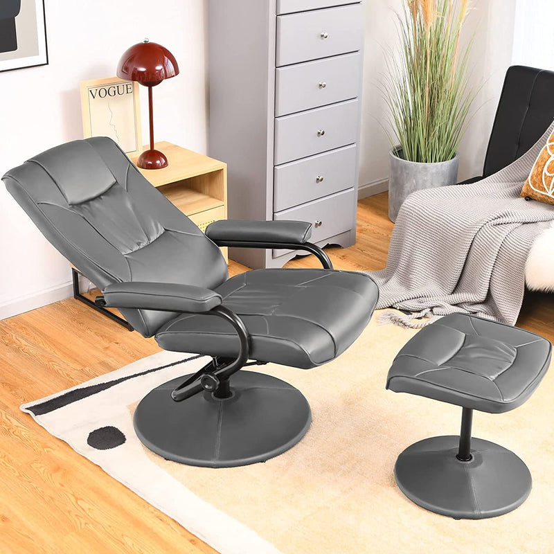 360 Degree Swivel PU Leather Recliner Leisure Lounge Armchair TV Chair with Adjustable Backrest and Footrest