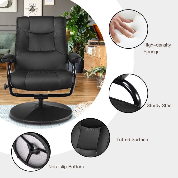 360 Degree Swivel PU Leather Recliner Leisure Lounge Armchair TV Chair with Adjustable Backrest and Footrest