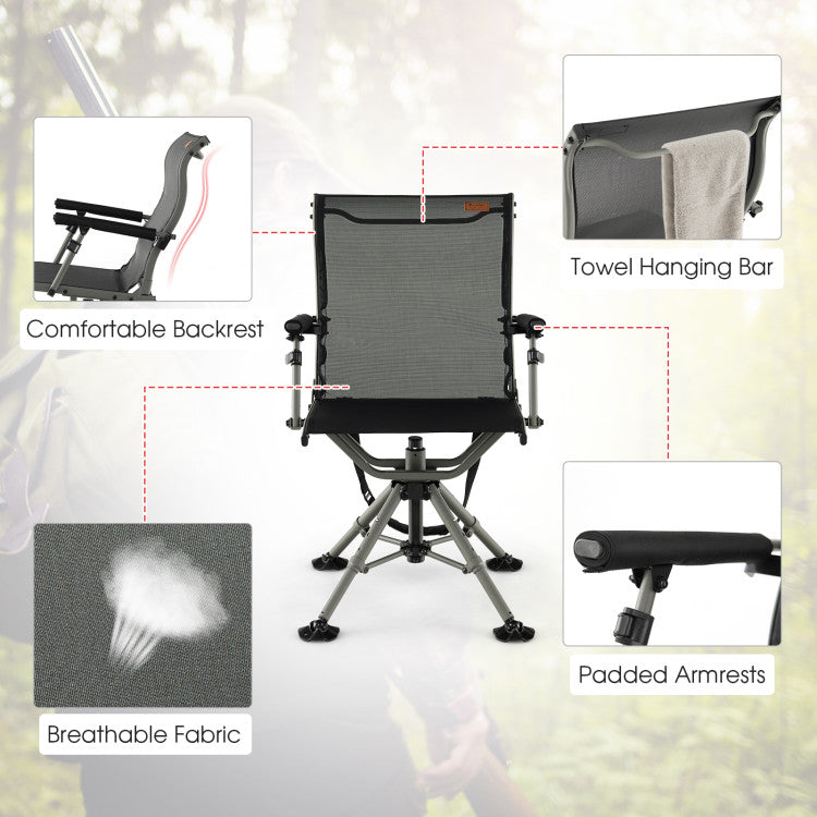360 Degree Silent Swivel Hunting Chair with Adjustable Aluminum Legs