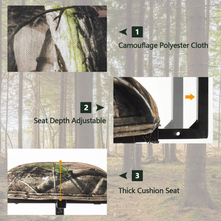 360° Swivel Camo Hunting Chair Multi-Position Height Adjustable Tripod Blind Stool with Detachable Backrest and Comfy Padding
