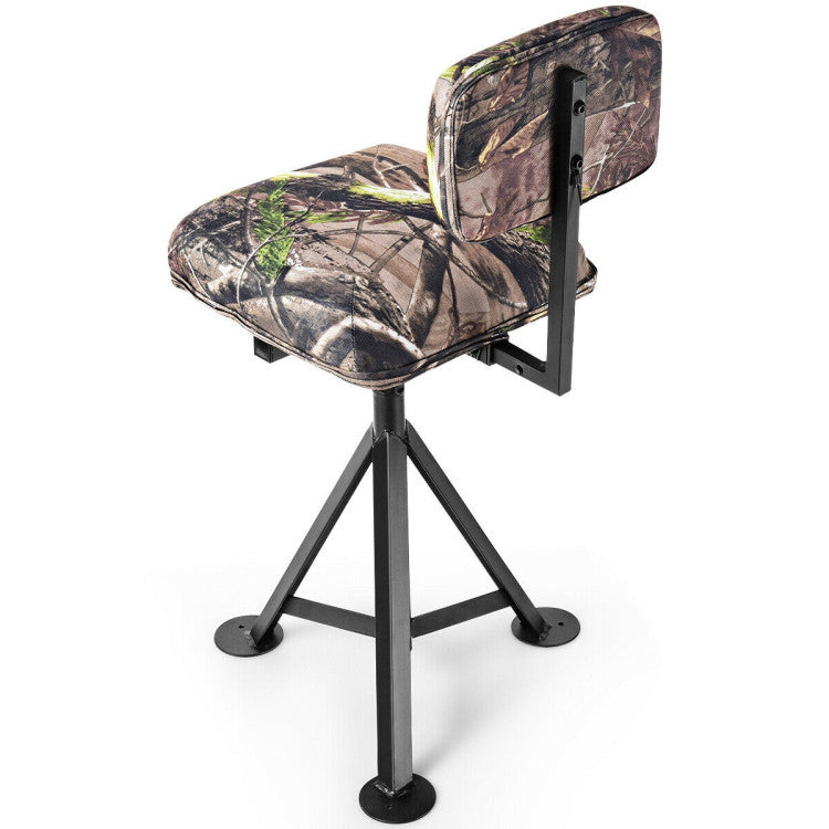 360° Swivel Camo Hunting Chair Multi-Position Height Adjustable Tripod Blind Stool with Detachable Backrest and Comfy Padding
